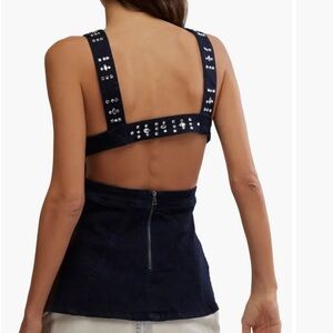 Free People Decked in Shine Rhinestone Denim Tank
